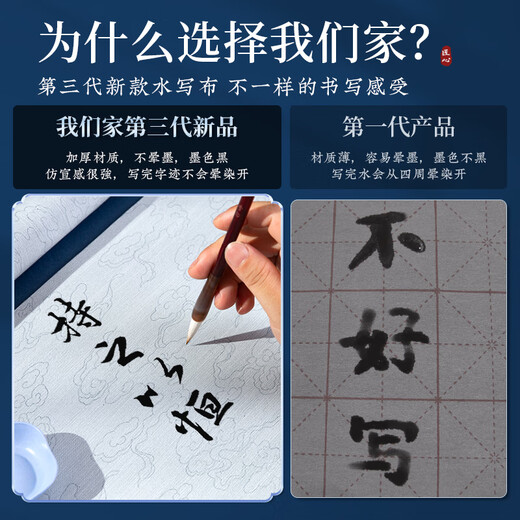 Meilin Penzhuang calligraphy brush calligraphy water writing cloth water writing calligraphy cloth writing brush practice children's beginner calligraphy practice special thickened blank practice quick-drying imitation rice paper Xiangyun washed cloth set