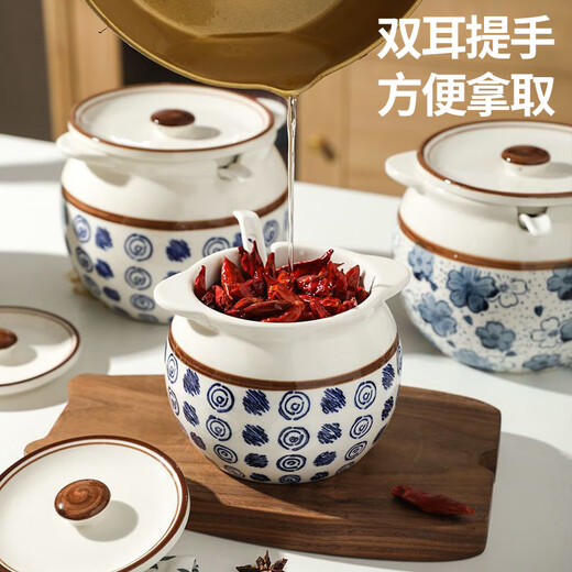 Mengting (MENGTING) high temperature resistant double-eared ceramic lard jar household meat oil jar seasoning oil with lid 1400ml