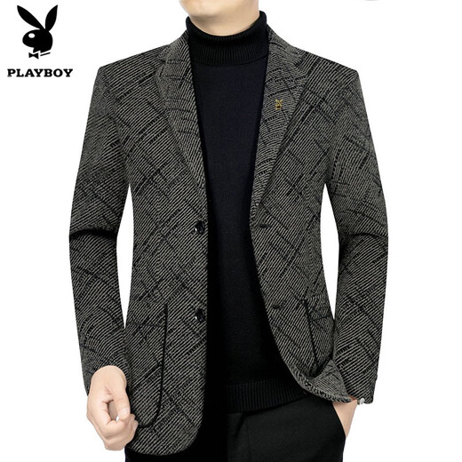 Playboy casual suit men's jacket autumn and winter new high-end suit young and middle-aged woolen fashion tops coffee color 8811 2XL recommended 150-165Jin Jin equals 0.5 kg