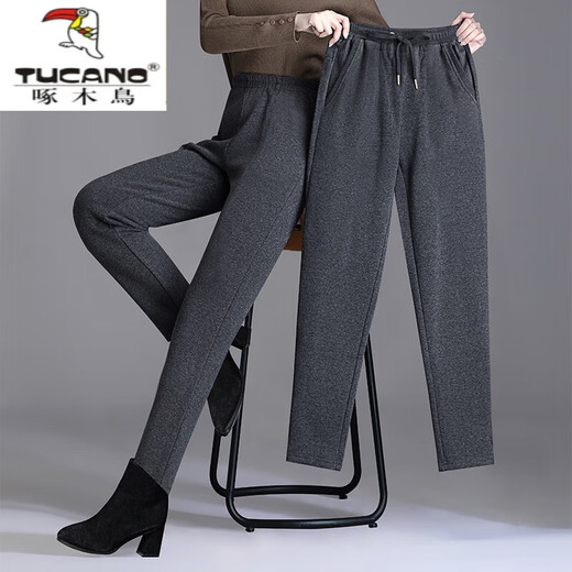 Pic de bois (tucano) Vêtements féminins haut de gamme luxe légers, pantalon de survêtement de grande taille, pantalon sportif décontracté plus en velours, pantalon de coton chaud épaissi, pantalon gris fleur 6625 plus velours xl (adapté à 126-138jin [Jin est égal à 0,5 kg]))