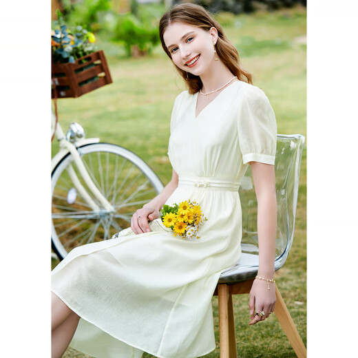 Betu women's new summer dress elegant light national style romantic dress women 2303D05 light apricot L