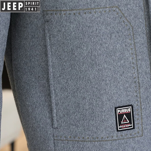 JEEP SPIRIT羊毛呢外套男士短款双面尼大衣秋冬新款男装加厚呢子夹克 常规 N2308/灰色/毛衣 XL 适合130-150斤