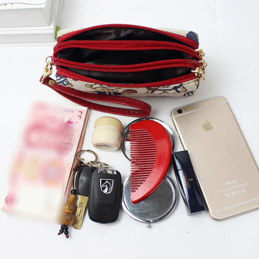 Changyin canvas ethnic style clutch bag, small wrist bag, women's mobile phone bag, bear big screen mobile phone coin purse shoulder bag, bear wine red