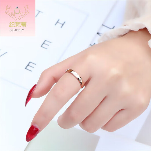 Giventi GEFIODEY light luxury ring men and women internet celebrity simple fashionable personality titanium steel 18k rose gold couple ring index finger ring silver (fine face width 2.5mm) US size 9