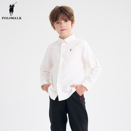 POLOWALK new product 2024 autumn boys' Oxford long-sleeved shirt big children's casual trendy college style children's top white 150