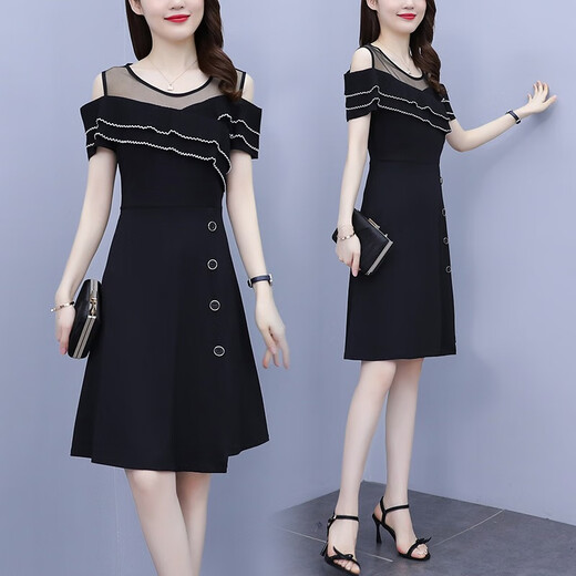 Weiluoxuan (Weiluoxuan) 2025 Vestido nuevo de verano para mujeres con volante de malla de malla empalmante de temperamento de lujo de moda que cubre el vientre 6231 color de imagen 4xl recomendado 160-180Jin [Jin equivale a 0.5 kg]
