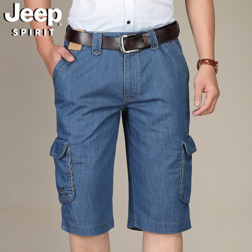 Jeep (jeep) short denim shorts masculins multi-poche pantalons de travail à la mode lâche pantalon rabad bissé 753 bleu clair 30