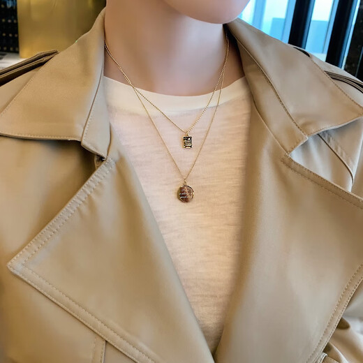 Fat Donglai's same style double-layer K gold necklace 18 yellow Au750 color gold stacked niche Valentine's Day 18k rose gold-Roman numeral 2 necklace gift box certificate