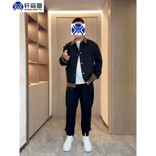 Xuan Sentu Spring and Autumn Men's Light Mature Style Jacket Coat Men's Loose Large Size Stitching Contrast Color Top Fat Man Looks Slim Matching JK505 Black Jacket L (170) Recommended 120-140 Jin Jin is equal to 0.5 kg