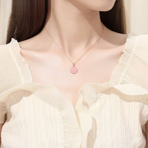 Fanzhe Poetry Four-leaf Clover Necklace Women's Temperature-Changing Light Luxurious Niche Rose Gold Pendant Clavicle Chain Girl's Birthday Chinese Valentine's Day Gift Temperature-Changing Black and Red Double-sided Four-leaf Clover Necklace