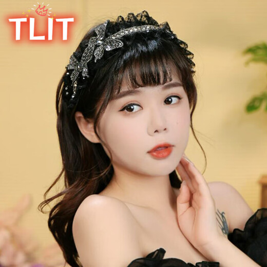 TLIT Lace Rhinestone Butterfly Headband Women's 2024 New High-ceiling Western Style Fashionable Versatile Wide-Brim Headband Hairpin Headwear Black Butterfly Headband