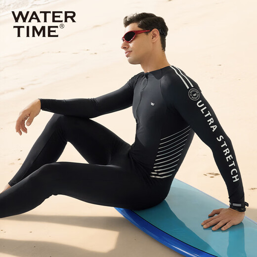 WATERTIME one-piece swimsuit men's professional snorkeling surfing suit sun protection long-sleeved trousers jellyfish suit black 2XL
