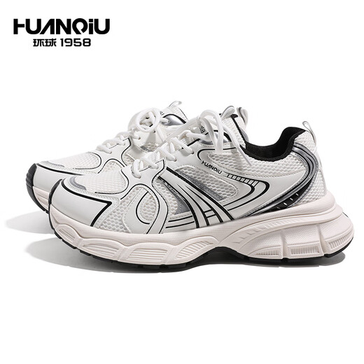 Global dad shoes men's sports outdoor casual shoes breathable lace-up trendy versatile shoes men 5009 white and black 42