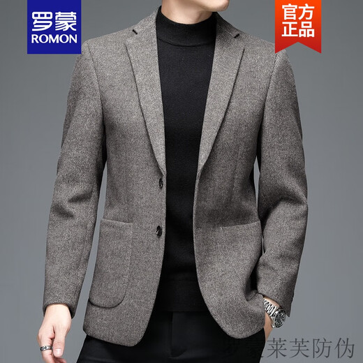 Romon ROMON brand high-end men's wool wool casual suit jacket in autumn and winter business single western middle-aged large-size solid color suit new product 606 camel 175/XL size 135-150Jin [Jin equals 0.5 kg]