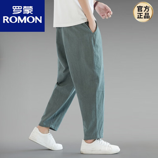 罗蒙（ROMON）夏季薄款中国风大码棉麻九分裤男宽松亚麻休闲裤哈伦裤9分裤男裤 浅灰色 3XL