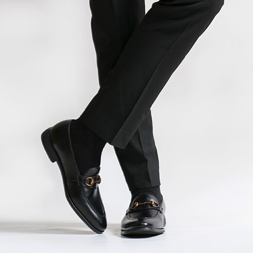 Saintnjord/Saint Nijod British Trendy Leather Business Shoes formal de cuero para la hebilla de caballos para hombres con un pie, suela suave de mocasines Negro Atmosférico 39