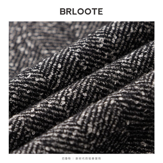 Barut [with wool] Jacket Men's Short Lapel Jacket Floral Herringbone Leather Pocket Casual Men's Jacket Black and White 175/96A