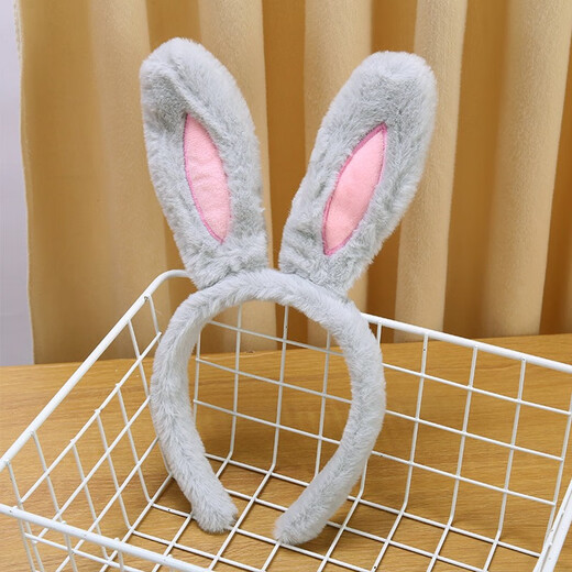 Feihua Korean style rabbit ears plush headband, sweet and cute, super cute headband, autumn and winter hairpin, face wash, makeup, hair pressing headband, gray 1 piece