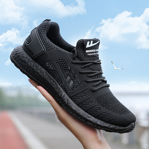 JETRAM men's shoes for spring and summer breathable men's casual shoes hollow mesh net running shoes soft sole running wear-resistant all black sports shoes YT-all black (6175) men 40