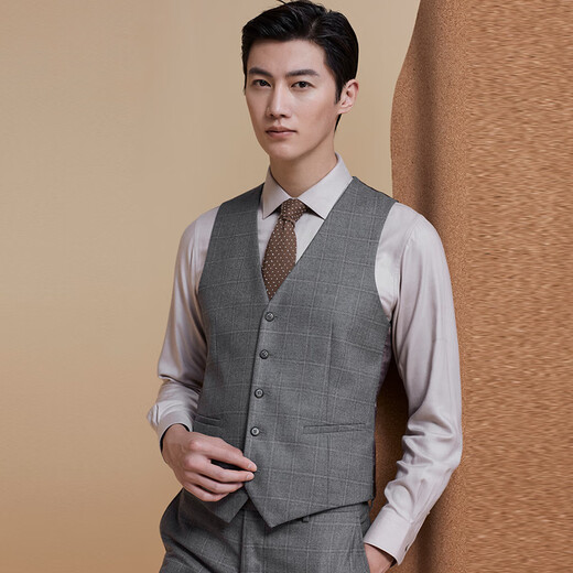 Angel Bird Men's Suit (Vest) Casual Plaid Single-breasted Collarless Vest EBM223232U Gray 48A