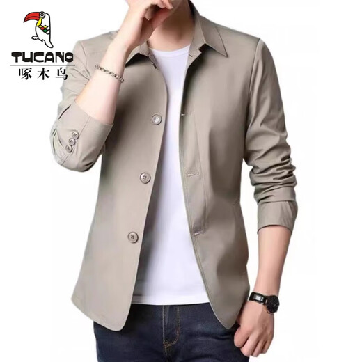 
Woodpecker (TUCANO) Spring and Autumn Men's Business Casual Jacket Suit Middle-aged and Young Solid Color Lapel Thin Korean Slim Trench Coat Jacket Dark Blue 1048 2XL [Suggested 145-155Jin [Jin equals 0.5 kg]]