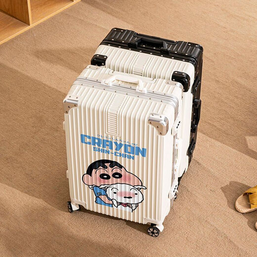 OLOEY新款旅行箱女日系卡通登机密码箱大容量静音万向轮子母铝框旅行箱 1283(拉链款)白拼黑 20寸【国内外登机箱】