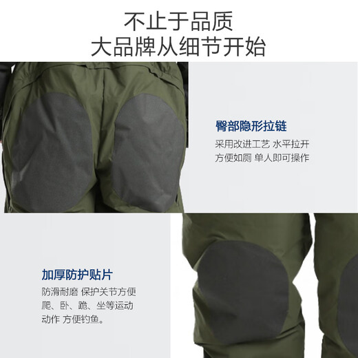 Wind Hunter Winter Outdoor Fishing Suit Down Windproof Jumpsuit Thickened Ice Fishing Warm Cotton Suit Sea Fishing Waterproof Coldproof Suit Military Green Meter Level Down Jumpsuit 2XL