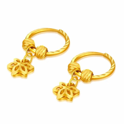 Pupan Old Phoenix Gold Store Model 24K Earrings Women's Water Drop Transfer Bead Earrings Temperament 999 Pure Gold Earrings as Gifts Transfer Bead (Water Drop) Earrings Double Beads