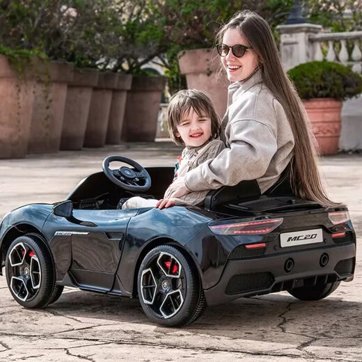 Yijing Maserati two-seat baby electric car four-wheel remote control swing car can sit adults and children baby toys four-wheel drive white + soft wheels + 12V14 battery leather seat + remote control