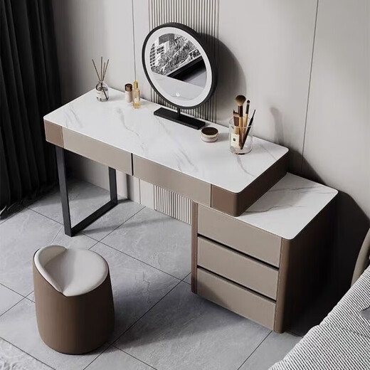 Italian light luxury Internet celebrity small apartment slate dressing table dressing table storage drawer integrated master bedroom simple and modern 0.8 meter dressing table solid wood saddle leather + slate