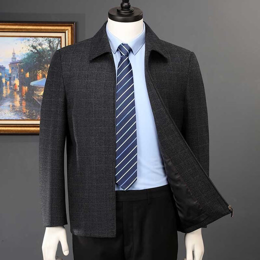 Pier Cardin Wool Jacke Herrenjacke Frühling und Herbst neuer Stil mittlerer und älterer Außenbekleidung und gelegentlich führender Kaderjacke DK-34 Button-Down-Style-Dark Grey L (175)-Empfohlen 130-145jin [Jin gleich 0,5 kg]