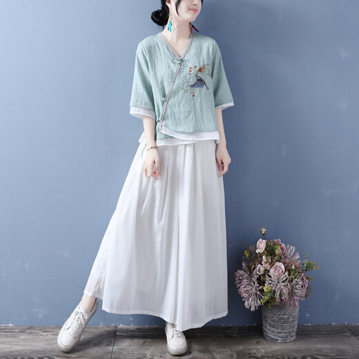 Misty Apricot, Republik China-Stil-Retro-Buckle-Set, chinesischer Stil, ethnischer Stil, chinesischer Stil, chinesischer Stil, chinesischer Stil, chinesischer Stil, chinesischer Frauenstickerei, V-Ausck-Baumwollwäsche, Fleischpulver (Top) L, Empfohlen, 105-120 Jin [Jin gleich 0,5 kg]