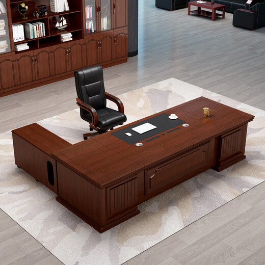 Rulan boss desk office desk and chair combination Chinese style high-end CEO desk office desk single supervisor desk manager desk 2.6 meters desk + chair + 8-door bookcase