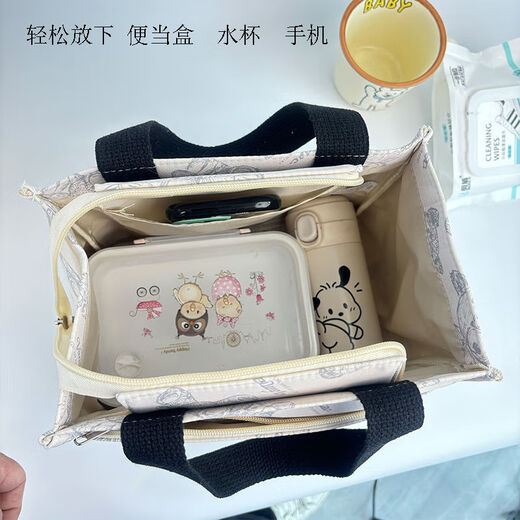 Tuzun Neue Leinwand Handtasche Leinwand Tasche große Kapazität Einfacher Büroangestellter vielseitiger Lunchbox Mama Arbeit Lunchbox Leder Außenpocket Bär Weiß