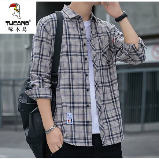 Holzspecker (Tucano) Plaidhemd Herren Frühling und Herbst Casual Longärmedise Hemd Koreaner Top Retro Lose Dünnjacke Trend K12111 M Blau + K12108 Weiß M 90110jin [Jin gleich 0,5 kg]