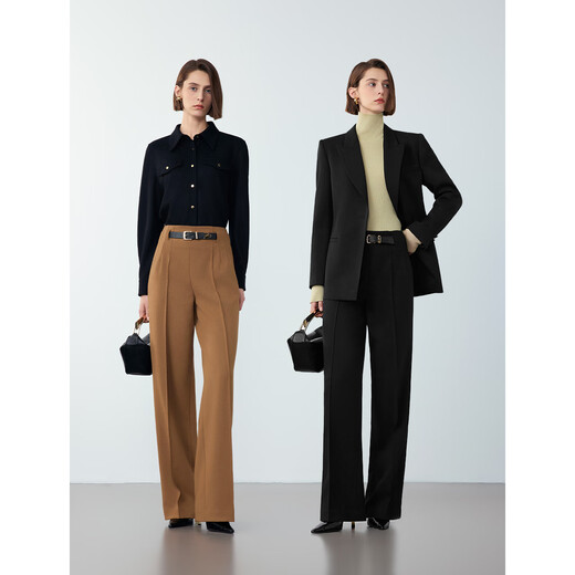 Langzi French Retro Wilderness Maillard Straight Slim Pants Winter New Fashionable and Chic Suit Pants Women Black S