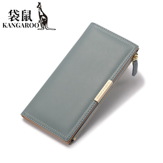 袋鼠（KANGAROO）钱包女士时尚韩版长款钱包多卡位拉链袋女钱夹手拿包钱包 浅灰色