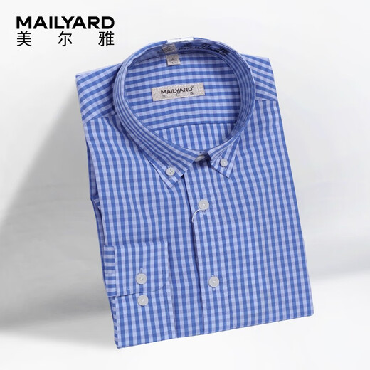 Mailyard / Melya Shirt à manches longues Pure Business Coton Plaid Men's Fashion Slim Shirt 653 Bleu 40