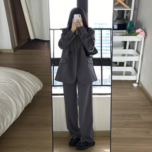GARNUO black small suit jacket for women 2025 early spring and autumn new two-piece set small high-end casual suit black suit suit + pants L 121-130Jin Jin equals 0.5 kg