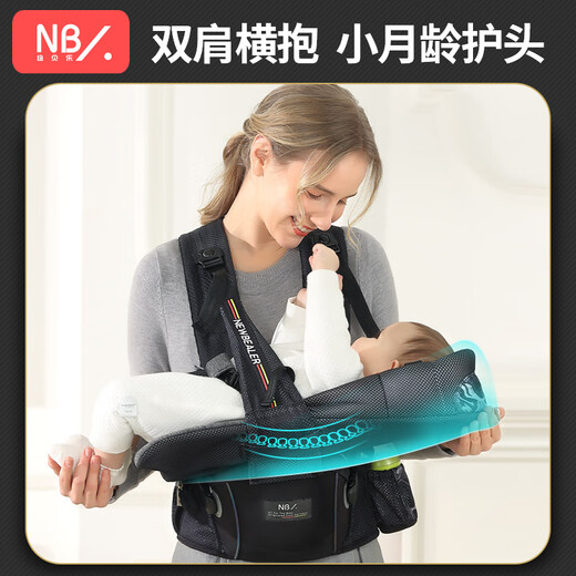 纽贝乐（NewBealer）婴儿背带腰凳新生儿横抱式抱娃神器小月龄宝宝前后两用多功能抱托 洛可可粉：双肩横抱，出生就能用