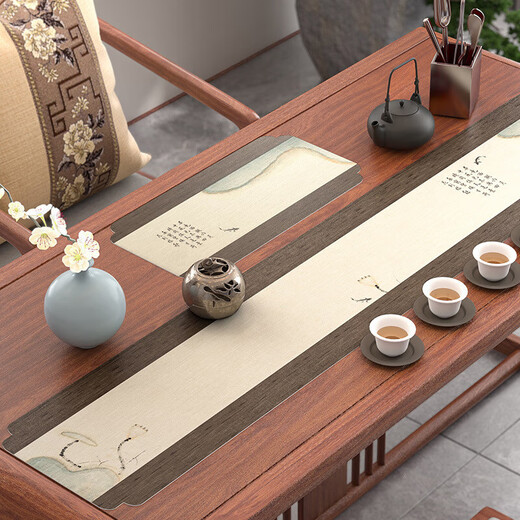 G luxome neuer chinesischer Leder Tisch Flagge wasserdichte TV -Schrank Tee Tischtuch Chinesische Zen -Tee -Tee -Tischtischtuch 7371 Berge und Flüsse sind malerisch [1 Stück] 30*240 cm [bequem zu versorgen]