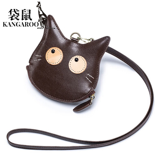 袋鼠（KANGAROO）高颜值新款简约女士真皮挂脖零钱包副包卡通迷你卡包可爱收纳包潮 黑色
