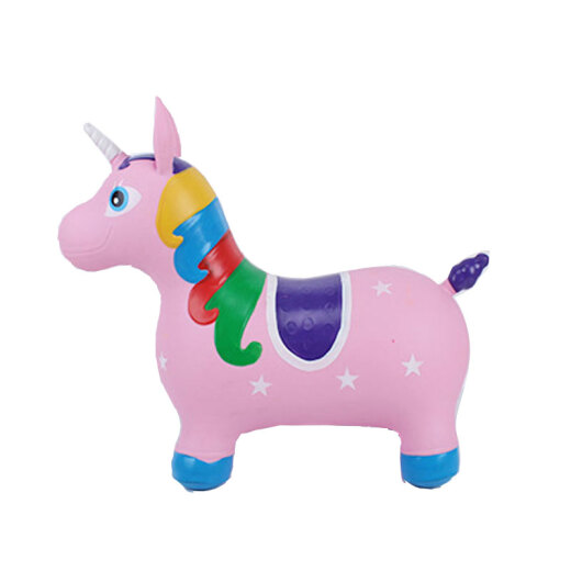 KAILIHONG [Same day and next day delivery] Children's rocking horse outdoor fitness jumping horse toy inflatable unicorn small wooden horse painted pink