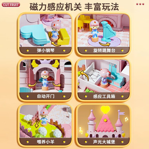Idol Cat Toy Girls Magnetic Castle Play House Girl Aisha Princess Castle Castle Doll House Regalo de cumpleaños para niños [Pink] Sound and Light Sorprese Castle 35 4-8-9-9-12 Año Regalo de cumpleaños de la hija de la hija