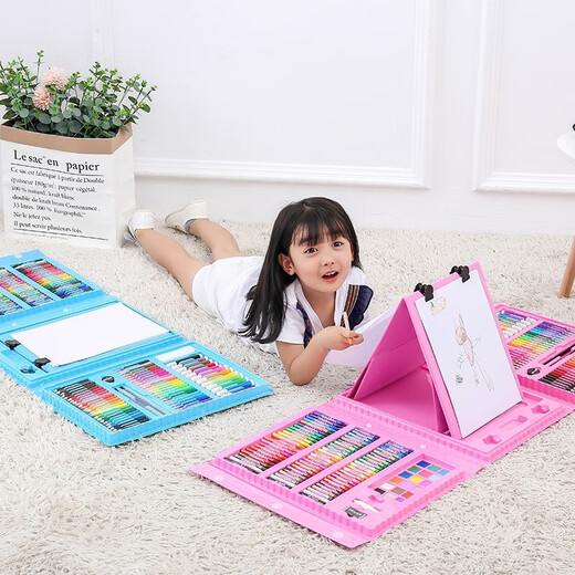 Dessin Set Toys's Children's Drawing Tools Brosse avec planche à dessin Boîte à cadeau d'huile de stylo aquarelle 1er juin Gift de la journée pour enfants 208 ensembles d'ensembles de luxe [rose]