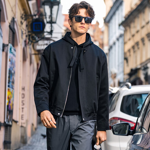 
Mr. Bu Bu webbing hooded sweatshirt for men 2025 spring and autumn letter pattern design loose top KT15738 graphite black M (170)