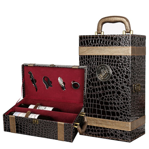 Chuangweiyue red wine leather box wine gift box double packaging box empty box foreign wine leather box wine box wine box black crocodile pattern double box with wine utensils