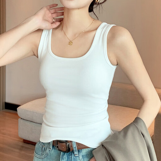 妙奕嘉棉质吊带背心女士可外穿美背黑白色打底背心无袖吊带内搭打底衫 棉质U领螺纹背心【黑】100-140斤