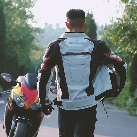 MOTOBOY骑行服男摩托车衣服冬赛车机车服套装骑行裤防风防水防摔摩旅四季 J07上衣白灰 L