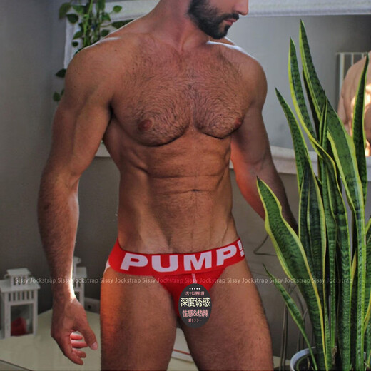 Guiruo strip PUP trendy men's thong mesh double thong pants hollow buttocks youthful T-pants without taking off GAY 5388-red 2XL